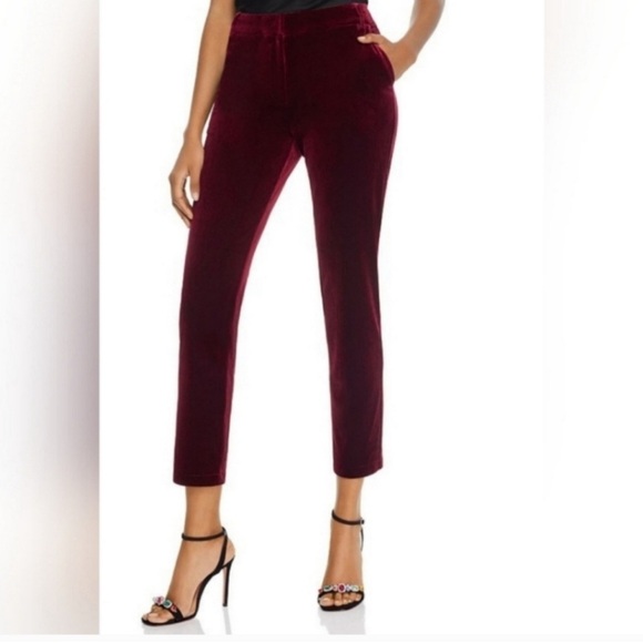 Alice & Olivia Purple Burgundy Velvet Ankle Pants Size 4 - Picture 1 of 10